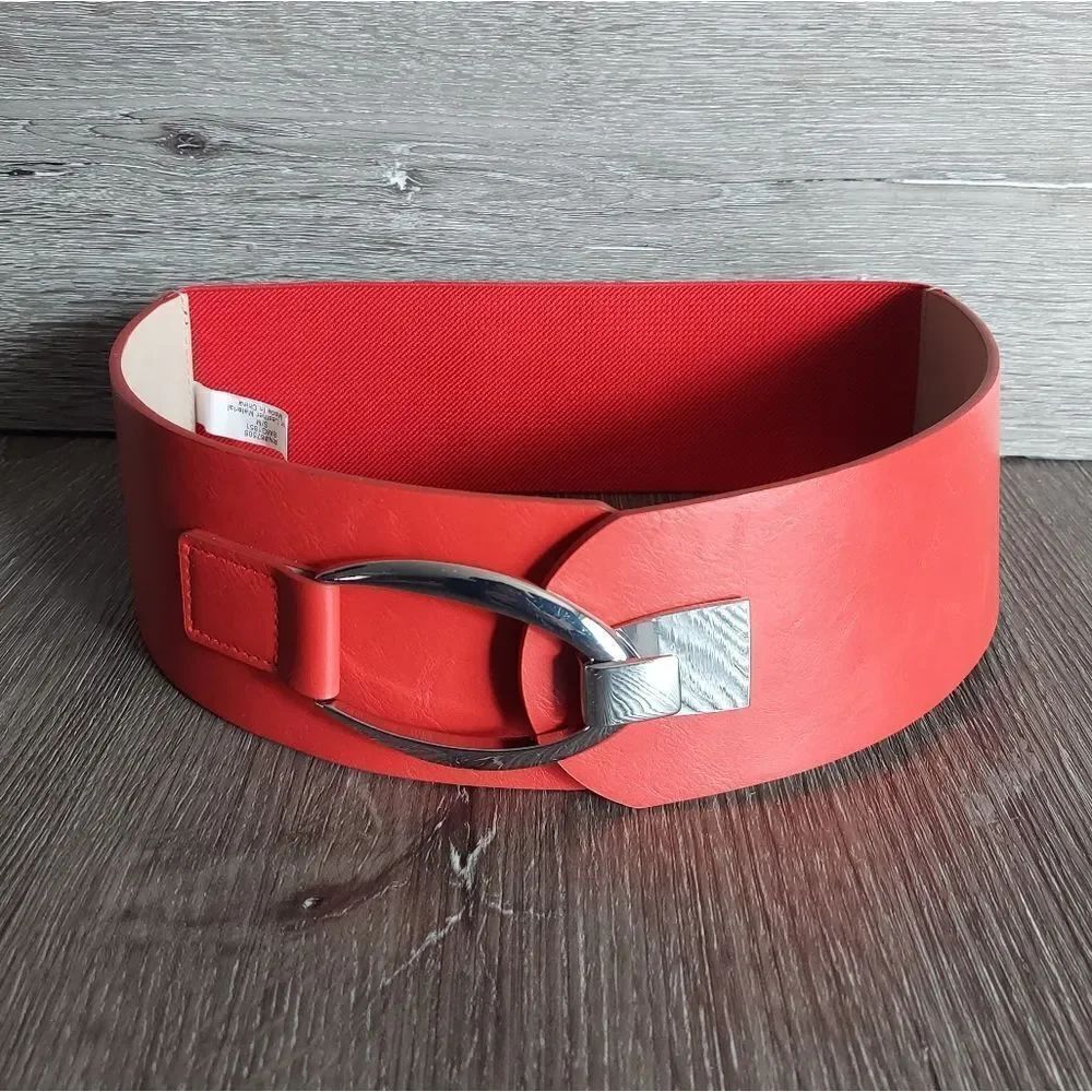 INC Interlocking-Hook Stretch Belt, Red Size S/M